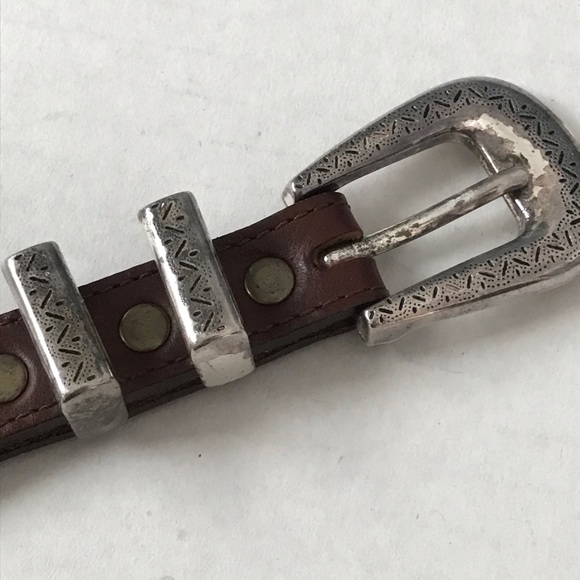 BRIGHTON Concho Leather Belt Western Brown Silver - Picture 2 of 15